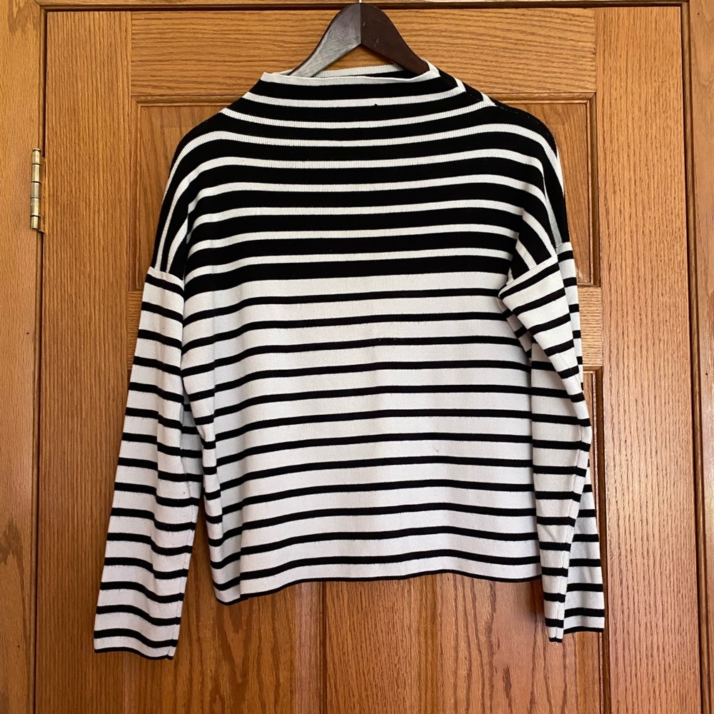 New Look - Black & White Striped Mock Neck Sweater - Size M